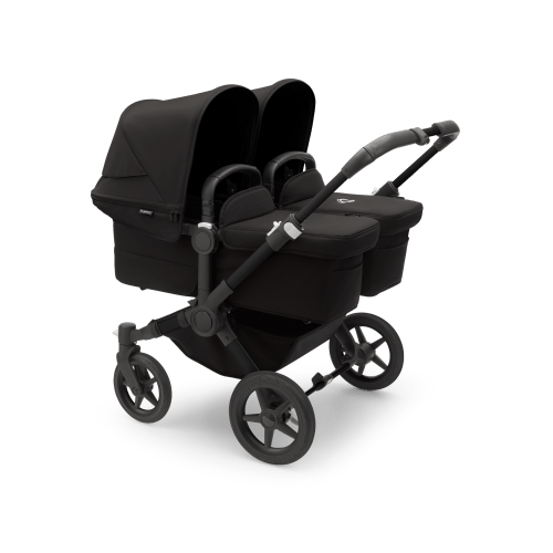 Bugaboo Donkey 5 Twin bassinet and seat stroller black base, midnight black fabrics, midnight black sun canopy