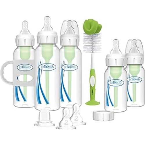Dr. Brown's Natural Flow® Anti-Colic Options+™ Narrow Bottle to Sippy Gift Set with Soft Silicone Sippy Spout, Removable Silicone Handles, Travel Cap and Bottle Brush