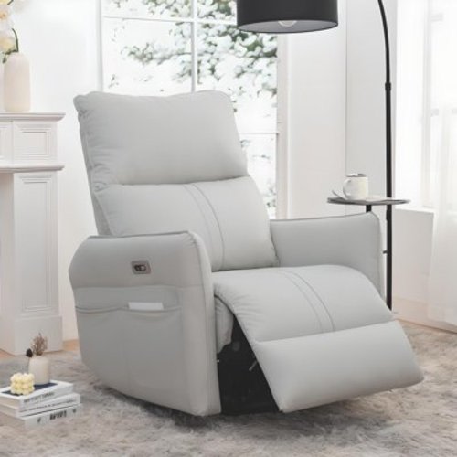 Muumblus Power Swivel Glider Rocker Recliner for Baby Nursery, Modern Upholstered High Back Leisure Home Theater Chair for Living Room, Light Gray Faux Leather