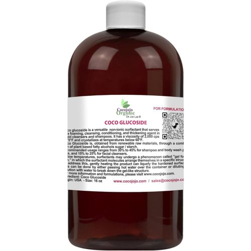 cocojojo Coco Glucoside Natural Surfactant - Surfactants for Soap Making DIY Shower Gel, Skin Care, Body and Face Wash, Plant Derived, Natural - 16 Oz