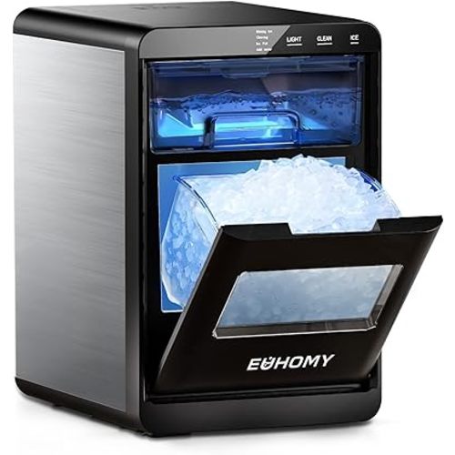 EUHOMY Nugget Ice Maker Countertop, 44Lbs/24H Pebble Ice Maker Machine, Self-Cleaning Pellet Ice Machine with Ice Scoop&Basket, Sonic Countertop Ice Machine for Home/Kitchen/Office(Black)