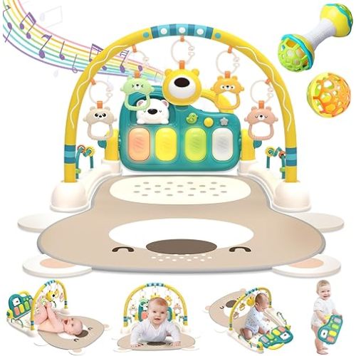Baby Play Mat Gym, Tummy Time Play Mat for Baby Gifts, Kick and Play Piano Gym with 7 Infant Sensory Baby Toys 0-6 Months, Baby Activity Center Newborn Toys for Baby 0-3-6-9-12 Months