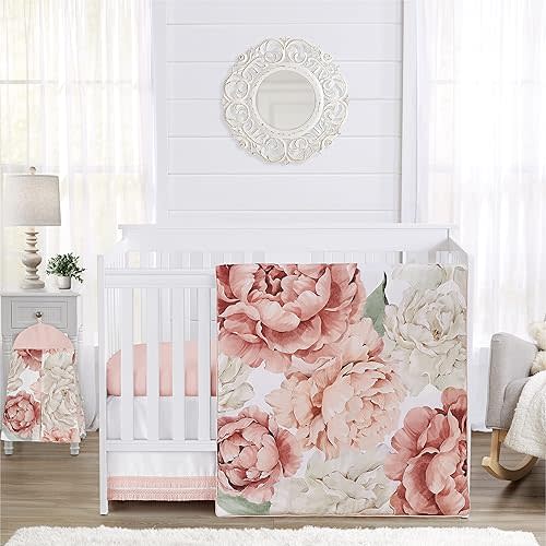 Sweet Jojo Designs 4-Piece Baby Crib Bedding Set (Pink Boho Floral) for Girls, Infants/Nursery incl. Blanket, Fitted Sheet, Skirt, Diaper Stacker: (Watercolor, Bohemian, Wildflower, Vintage, Elegant)