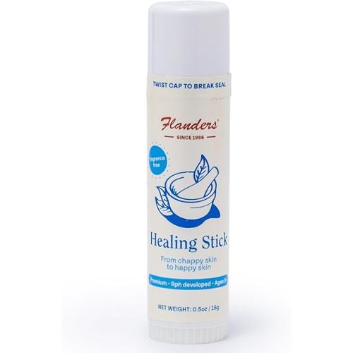 Flanders Healing Balm Stick - Safe for All Ages, Irritated Skin & Lips, Nipple Balm, Drool Rash, Raw Cuticles, Windburned Cheeks, Nostrils, Unscented (3 Pack of .5oz Sticks)