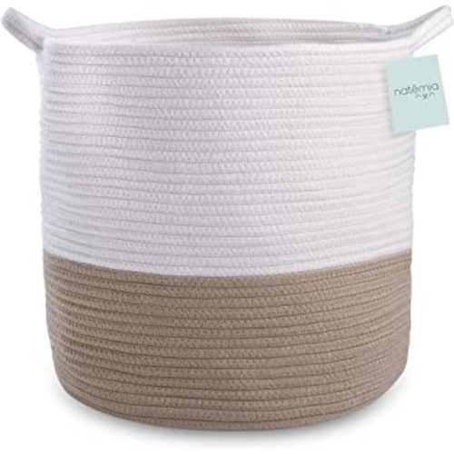 Natemia Rope Storage Basket- Nursery Bin and Toy Organizer (15”x15”x14”), Laundry Basket, Basket for Towels, Pillows and Blankets