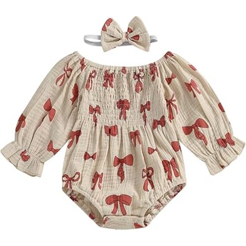 Infant Baby Girl Long Sleeve Rompers Lace Trim Ruffle Bodysuit with Headband Newborn Bubble Romper