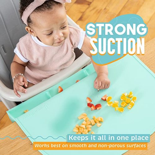 UpwardBaby Silicone Placemats for Toddlers- Suction Baby Placemat for Restaurants & Home with Food Catching Pockets-Kids Placemat for Dining Table-Washable Wipeable Nonslip BPA-Free Placemats for Kids - Green