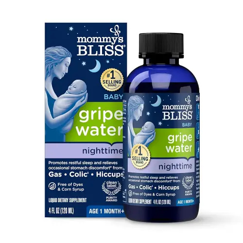 Mommy's Bliss Gripe Water Night Time, Infant Gas & Colic Relief, Gentle & Safe, 2 Weeks+, 4 FL OZ Bottle (Pack of 1)