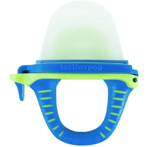 Teetherpop Fillable Silicone Teether for Babies – Breastmilk Popsicle Molds for Teething with Spill-Proof Sippy Slits – Freezable Baby Teethers for Liquids & Purées - Cooling Teething Relief -BlueLime