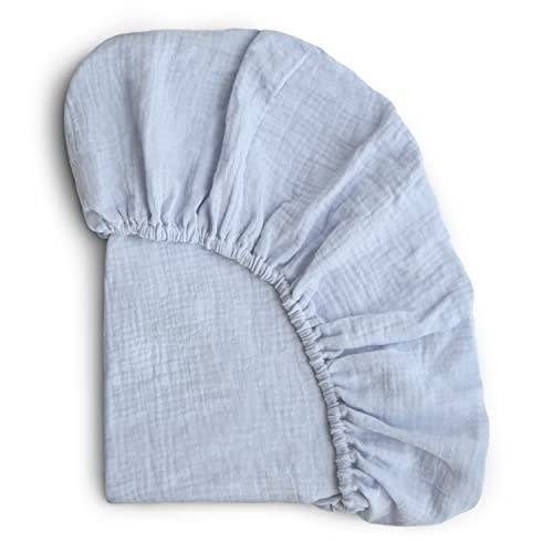 mushie Extra Soft Muslin Fitted Crib Sheet | 192 Thread Count | 28"x 52" (Baby Blue)