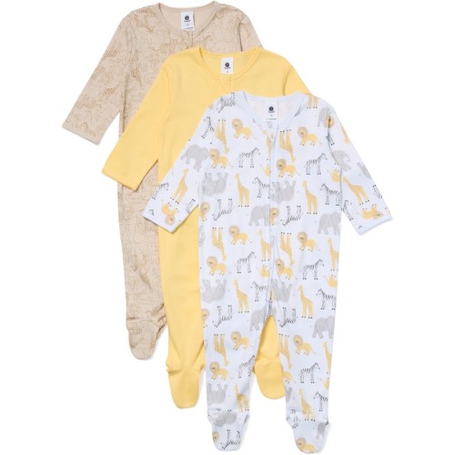 Dymples Baby Organic Cotton Coveralls 3 Pack - Yellow & Brown
