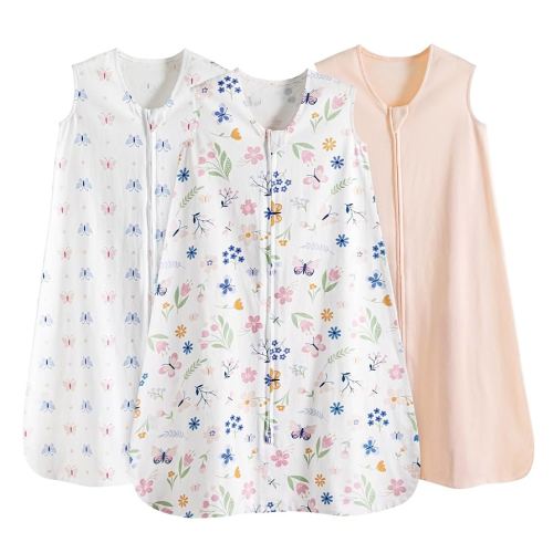 david's kids 3 Pack 100% Cotton Baby Sleep Sack 6-12 Months, Ultra Soft Baby Wearable Blankets with 2-Way Zipper, Comfy Sleeping Bags for Infant Newborn Boys Girls Neutral, Medium Size, Butterfly