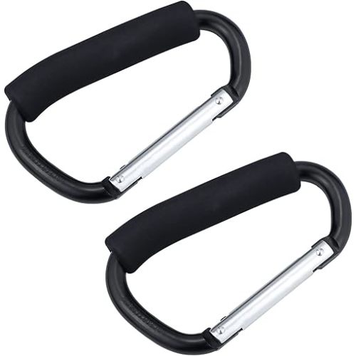 JIALEEY Grocery Bag Shopping Bag Holder Handle Carrier Tool Multi Purpose Snap Hook Stroller Hook Set Organizer Accessories with Soft Foam Grip for Hanging, Pack of 2, Black