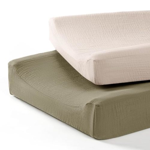 lulumoon Baby Changing Pad Cover: Muslin Diaper Changing Table Pad Cover - Changing Pad Sheets for Girls Boys - S-Olive&Cream - Solid