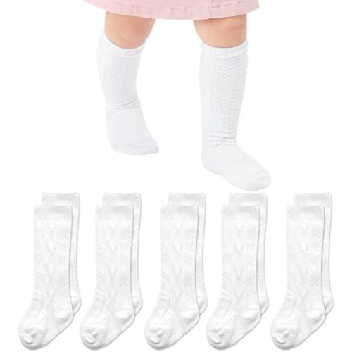 Mini angel Baby Knee High Socks Cable Knit Long Stockings Seamless Cotton Socks-Newborn Infant Toddler Boys Girls 3/5 Pairs
