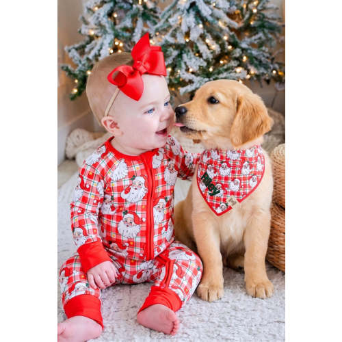 Christmas Bamboo Convertible Zipper Romper in Cozy Claus | Caden Lane