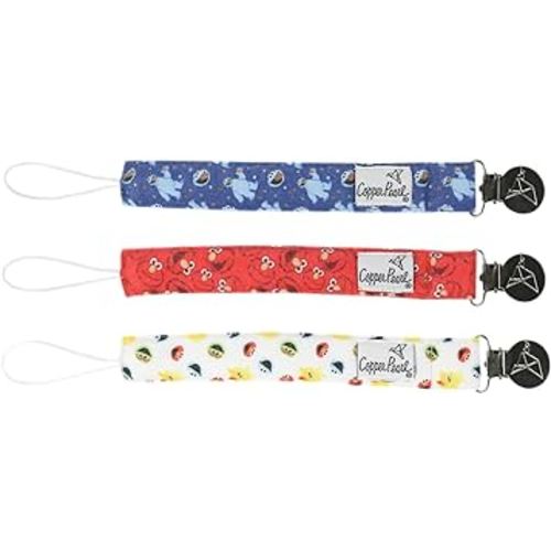 Copper Pearl Pacifier Clip 3-Pack: Premium Knit Binky Clips for Baby Girls and Boys - Stylish Stainless Steel Pacifier Holder Clip - Baby Pacifier Clips for No More Floor Drops - Elmo
