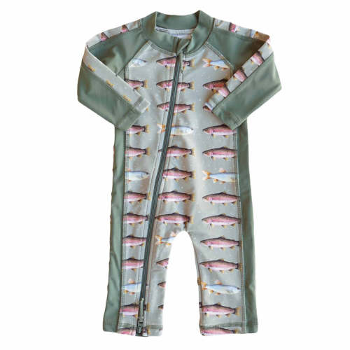 6-12M Long Sleeve Rash Guard Swim Romper Full Length | Fish