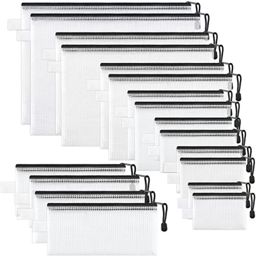 JARLINK 18 Pack 8 Sizes Zipper Mesh Pouch, Waterproof Zipper File Bags Document Pouch Multipurpose Travel Bags for Office Supplies Cosmetics Travel Accessories