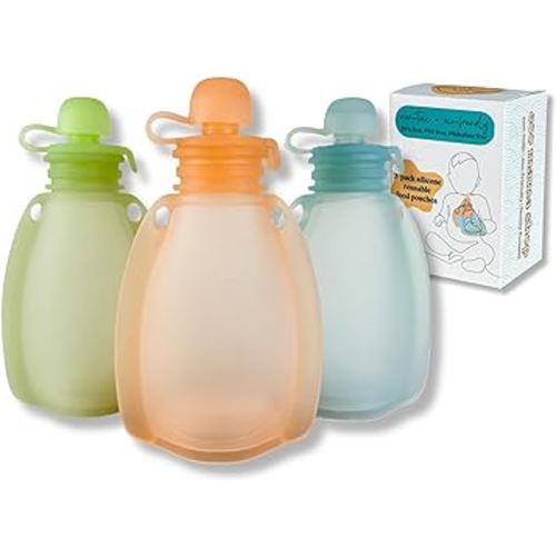 KAANG Silicone Baby Food Pouches Refillable 5oz 2 Pack, Reusable