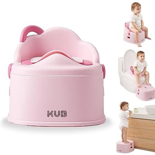 KÜB 3-in-1 Potty Training Toilet (Chair, Seat, Step Stool) - 9 CM Splash Guard, One-click Assembly, Easy to Clean - Versatile Toddler Potty Trainer for Boy Girl - Pink
