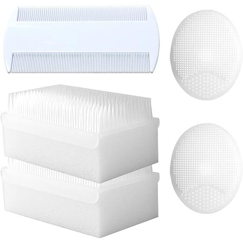 Cradle Cap Brush for Babies, 5Pcs Cradle Cap Treatment Set with Soft Bristle Brushes Silicone Scrubber Fine-Tooth Comb for Newborn Bathing Essentials Baby Brush and Comb Set (White)