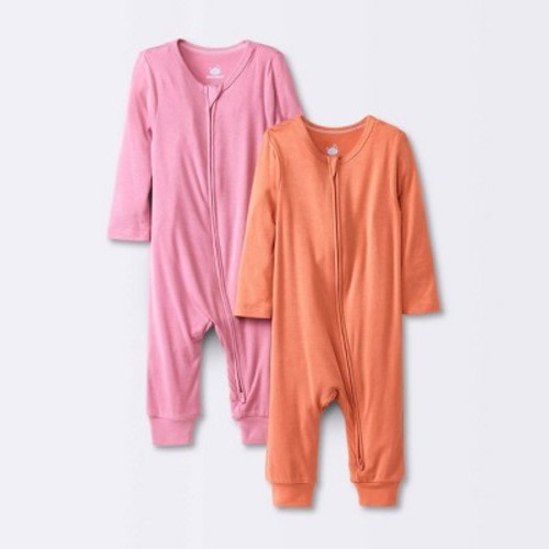 Baby Girls' 2pk Modal Blend Romper - Cloud Island™, Color: Coral Pink, Size: 0-3M