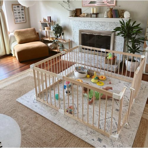 HARPPA Baby Gate Playpen, DIY Foldable Wooden Play Gate, Non-Toxic Foldable Wooden Play Yard for Babies & Toddlers, Adjustable DIY Baby Fence, Large & Small Safe Play Area, Easy-Assembly Natural Finish Indoor Playpen, DIY Playpen Foldable Wooden Playpen,