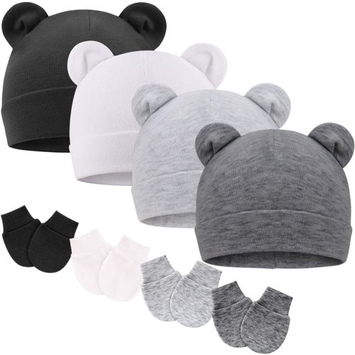 BQUBO Newborn Baby Hats Mittens Set for Boys Girls Hospital Hat Beanie Infant Caps Baby Gloves for 0-6 Months