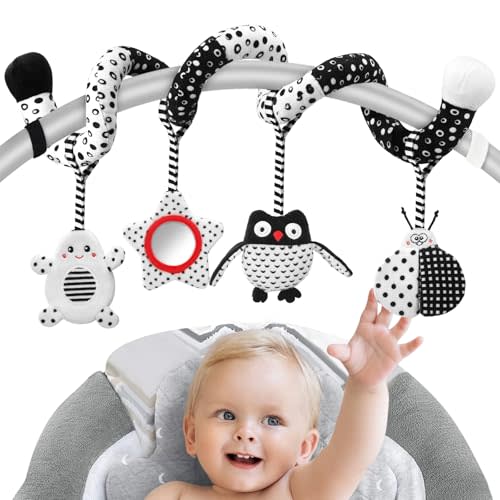 AJsupojouet High Contrast Baby Toys - Black & White Hanging Toys for Car Seat, Stroller & Crib | Newborn Essentials 0-6 Months | Perfect