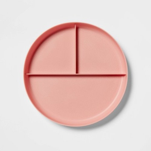 7.3" Plastic Divided Kids' Plate Coral Pink - Pillowfort™: Dishwasher & Microwave Safe, Toddler Dining