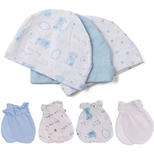 Kiddiezoom Newborn Baby Cap and Mitten Bundle Baby Hats and Mittens Baby Gloves Sets