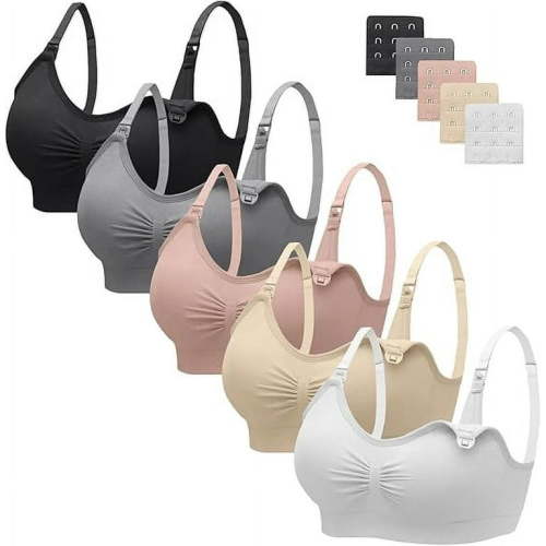 HBlife 5 Pack Nursing Bras for Breastfeeding Womens Maternity Bras Seamless Wireless Sleeping Bra with Bra Extenders