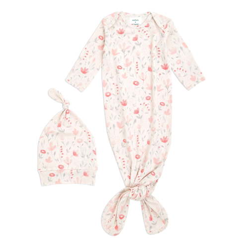 aden anais Comfort Knit Knotted Newborn Baby Gown and Hat, 2 Piece Set, 0-3 Months Perennial