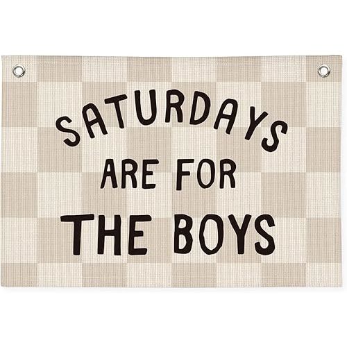 Boys Banner Flags for Bedroom, Linen Canvas Banner Wall Hanging Flag Decor for Boy Room Playroom Dorm
