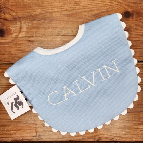 Monogrammed Dressy White Cotton Pique Bib with Ric Rac Trim Beautiful Bespoke Baby Gift! FREE SHIPPING!