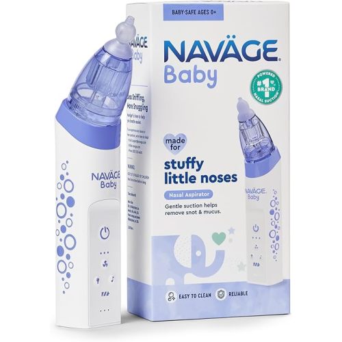 Navage Baby Nasal Aspirator - Gentle, Pediatrician Recommended Nasal Aspirator for Baby Congestion & Stuffy Noses - Baby Nose Sucker w/ Lights, Lullabies & BPA Free Silicone Tips