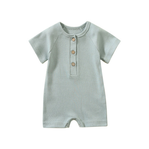 AherBiu Baby Girls Boys Rompers Short Sleeve Newborn Infant Ribbed Button Crewneck Summer Short Jumpsuits Overalls