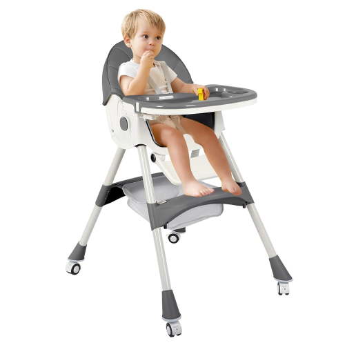 Cochildor 6 in 1 Foldable Baby High Chair, Convertible High Chair, Infant Highchair, Toddlers Booster & Convenient for Travel, Gray