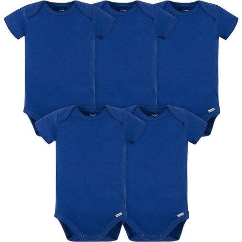 Gerber Unisex-Baby 5 Pack Onesies Multi-Packs Bundle Interlock 180 Gsm - 0-3 Months - Blue
