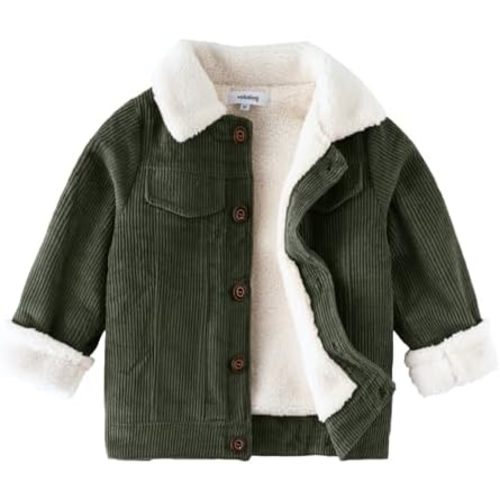 18mth Corduroy Jacket Toddler Fleece Winter Coat Kid Sherpa Lined Button Down Warm Outwear