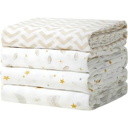 Momcozy Muslin Swaddle Blankets, 4 Pack Ultra Soft Neutral Swaddle Blanket, Breathable Large 47''x47'' Baby Infant Newborn Boys Girls Swaddling Receiving Blanket Wraps, Beige Star