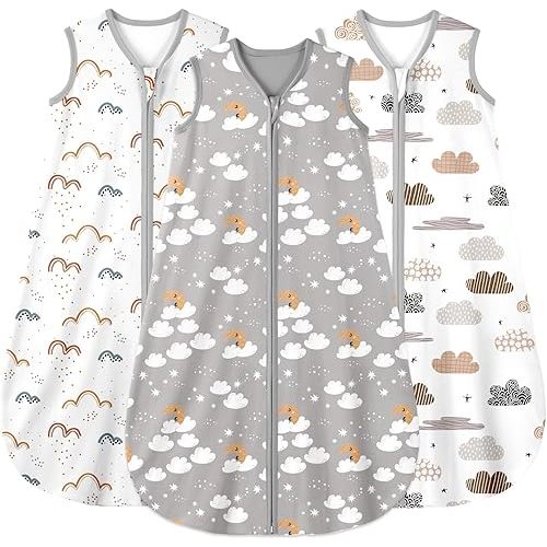 Yoofoss Baby Sleep Sack 0-6 Months Wearable Blanket for Babies 100% Cotton 2-Way Zipper TOG 0.5 Toddler Sleeping Sack 3 Pack, Comfy Lightweight Sleep Sacks