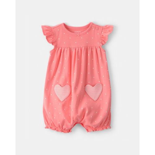 Baby Girl Heart Pocket Short-Sleeve Romper - Pink | Carter's