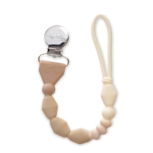 Itzy Ritzy Silicone Pacifier Clip; 100% Food Grade Silicone Pacifier Strap with Clip Keeps Pacifiers, Teethers & Small Toys in Place; Features One-Piece Design & Cord (Toast Ombre)