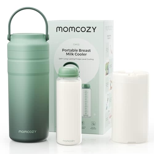 Momcozy Portable Breast Milk Cooler Lite, Dual-Layer Insulation for 24H Cooling, Travel & Outdoor Friendly with Compact Design, 12Oz Capacity Travel Breastmilk Chiller with Storage Bottles