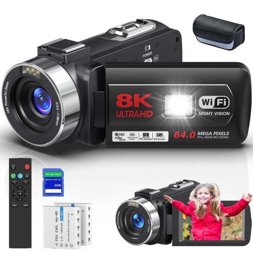 SEREE Video Camera 8K 64MP 18X Digital Zoom 3.0 inch Touch Screen Camcorder for Youtube and Vlogging