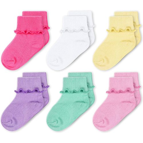 CozyWay Baby Girls Socks 6/12 Pack Ruffle Ripple Edge Turn Cuff Ankle Socks Toddlers Infants 0-12 months 1t-5t