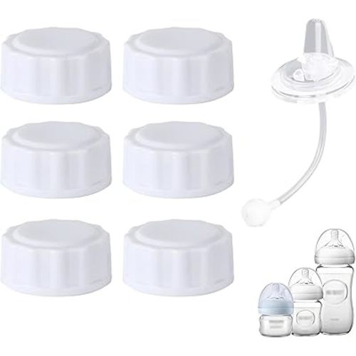 6Pcs Travel Bottle Caps for Philips Avent, Replacement Baby Bottle Lids with Bottle Nipple, Baby Bottle Caps Bottle Lids Replacement with Sealing Gasket Compatible with Avent Wide-Mouth Bottles