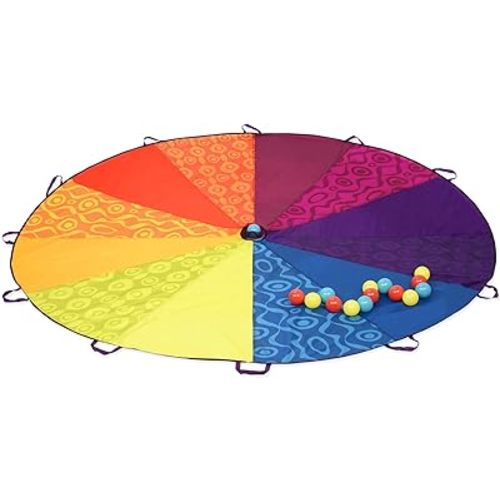 B. toys – Woo – Hue Parachute! – Sports Outdoors – Play Parachute with 15 Colorful Balls – 12 Handles – 8ft Wind Tent – Outdoor Games – Rainbow Colors – 3+ Years